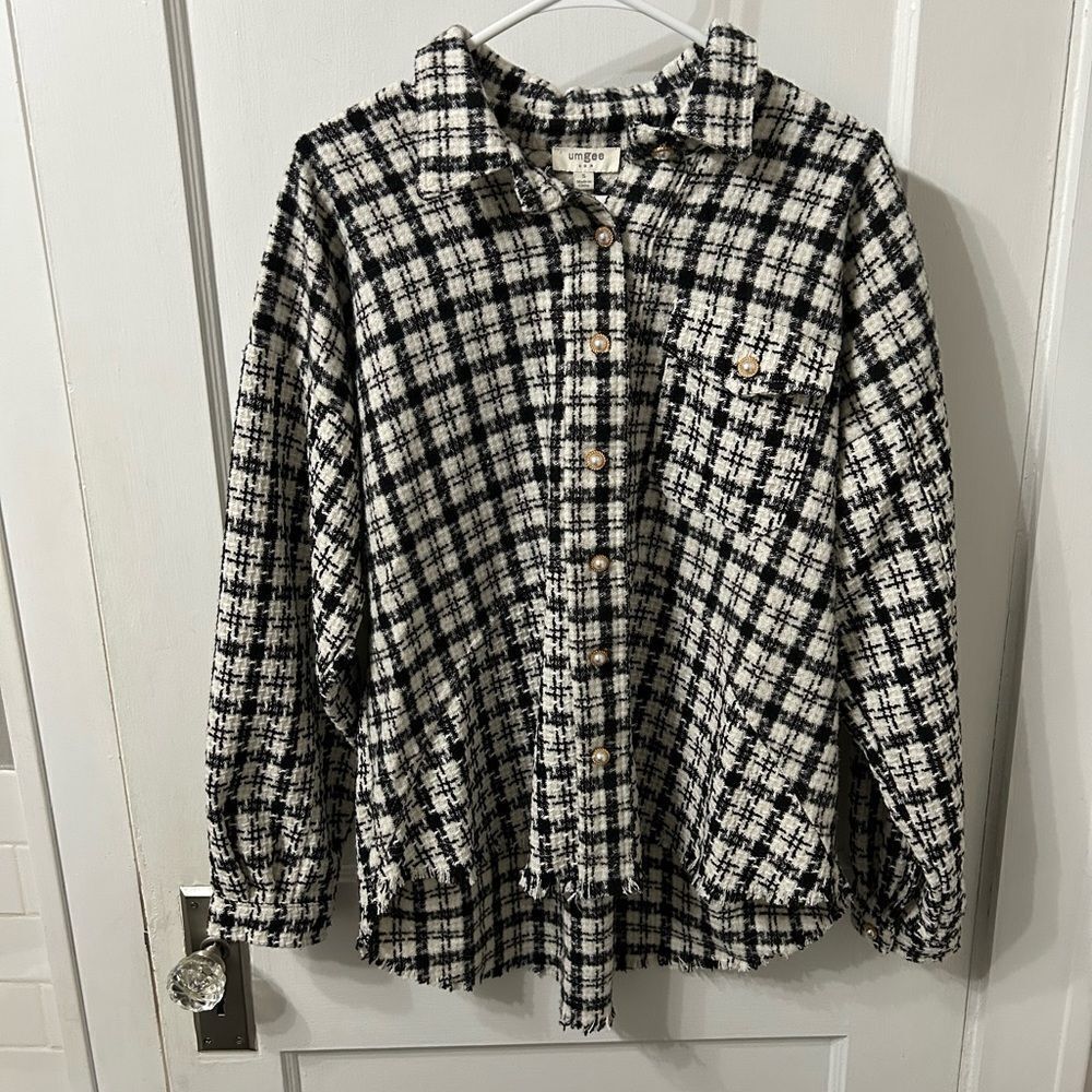 Umgee Black and White Plaid Button-Up Top